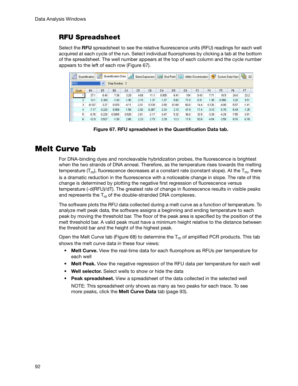 Melt curve tab, Rfu spreadsheet | Bio-Rad Firmware & Software Updates User Manual | Page 105 / 178