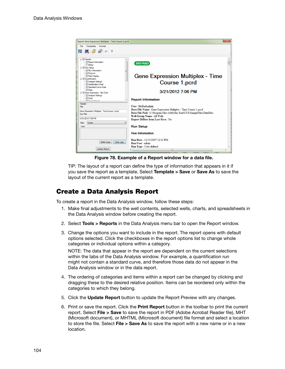 Create a data analysis report | Bio-Rad Firmware & Software Updates User Manual | Page 117 / 178