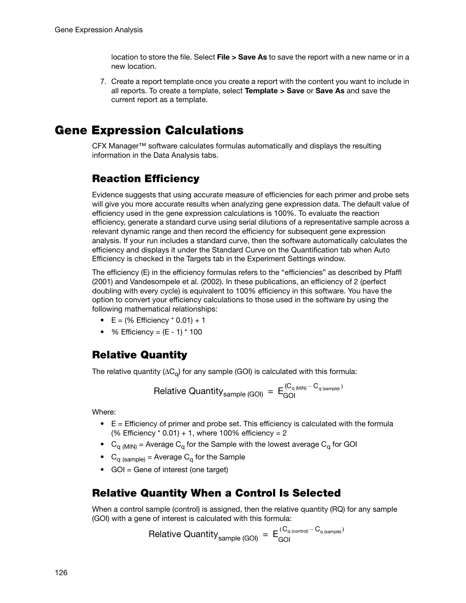 Gene expression calculations, Reaction efficiency, Relative quantity | Relative quantity when a control is selected | Bio-Rad Firmware & Software Updates User Manual | Page 139 / 178