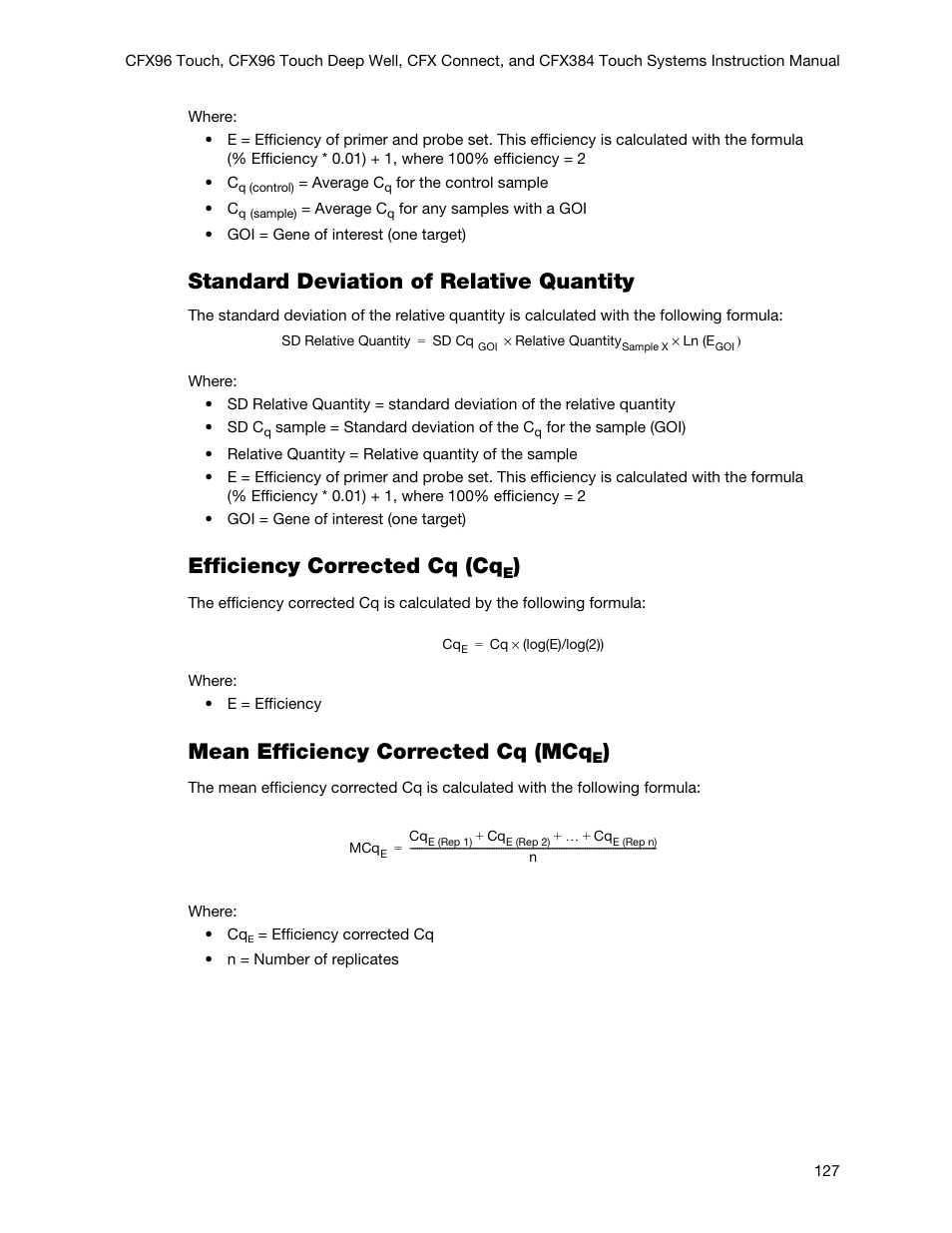 Standard deviation of relative quantity, Efficiency corrected cq (cq, Mean efficiency corrected cq (mcq | Bio-Rad Firmware & Software Updates User Manual | Page 140 / 178