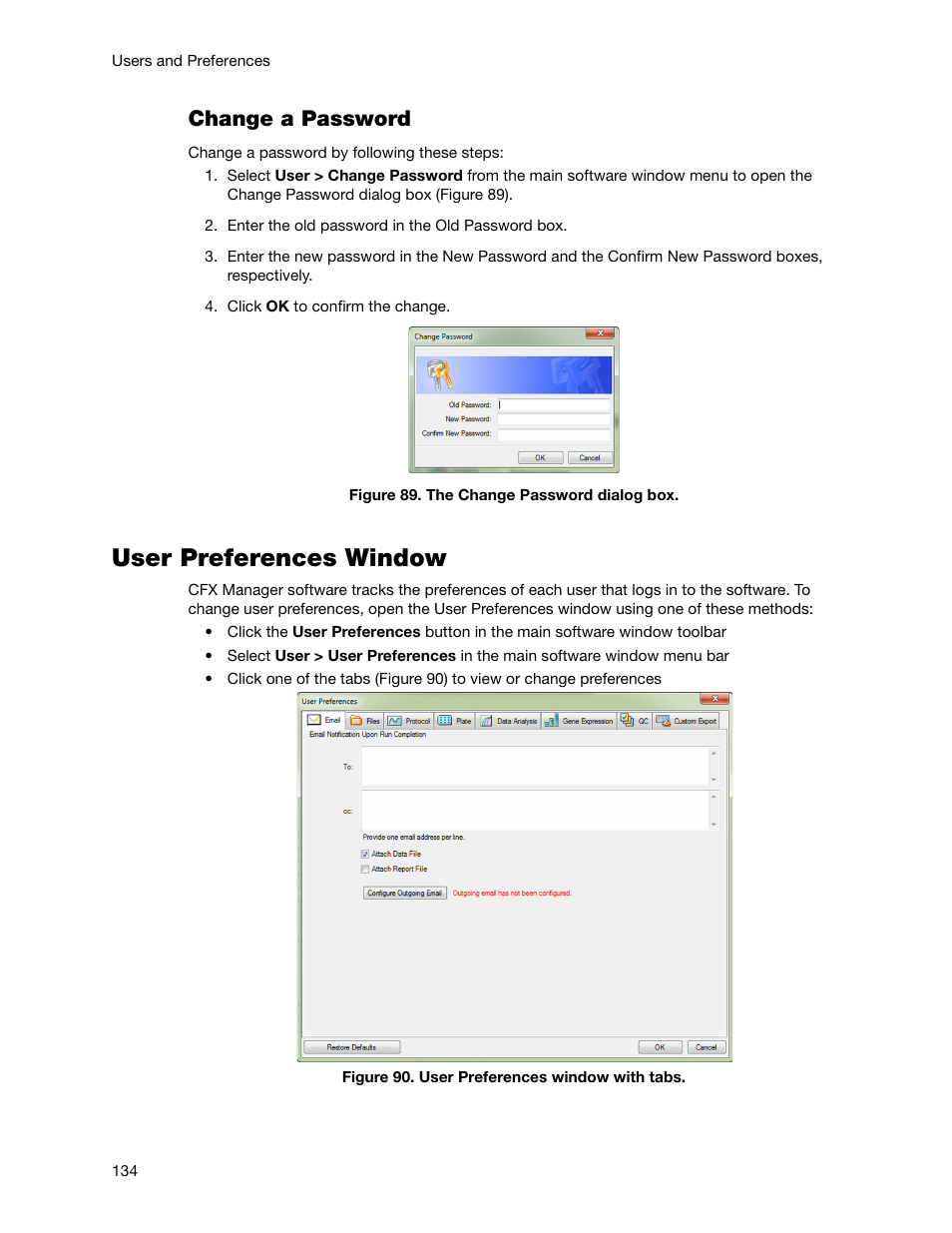 User preferences window, Change a password | Bio-Rad Firmware & Software Updates User Manual | Page 147 / 178