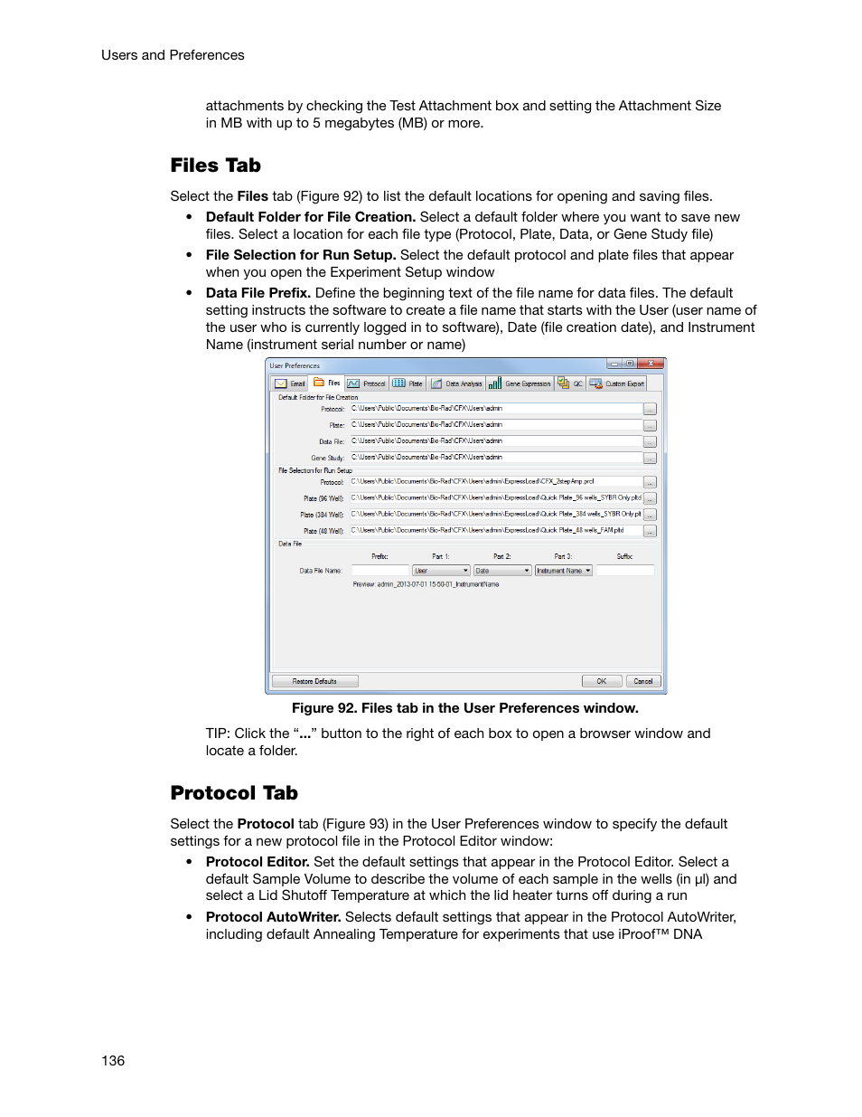 Files tab, Protocol tab | Bio-Rad Firmware & Software Updates User Manual | Page 149 / 178