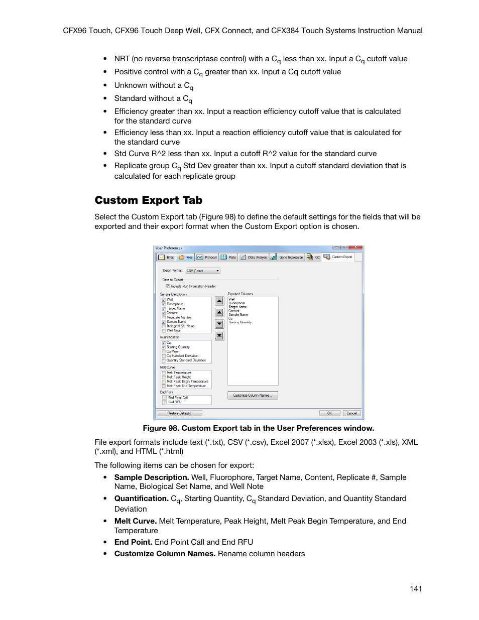 Custom export tab | Bio-Rad Firmware & Software Updates User Manual | Page 154 / 178