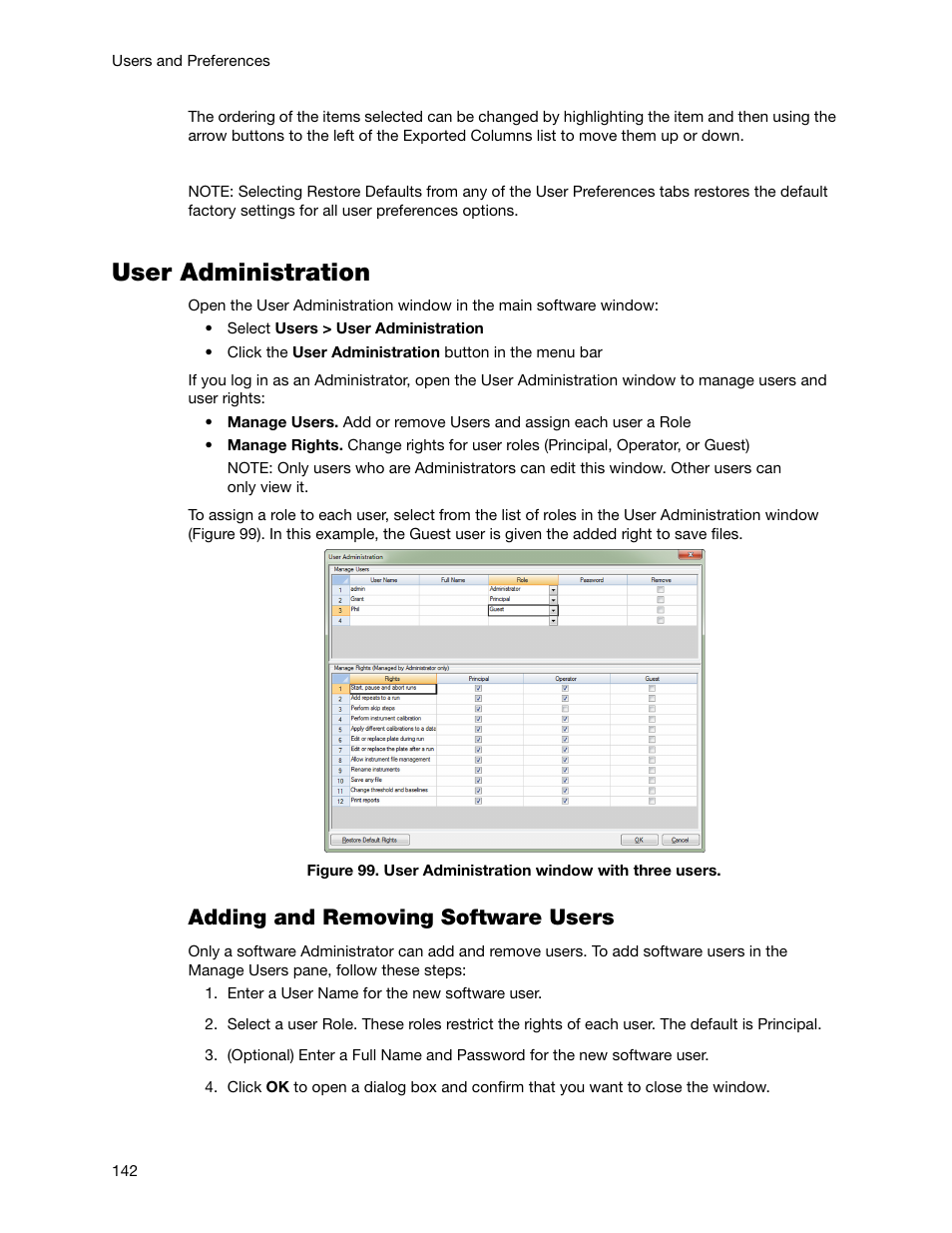 User administration, Adding and removing software users | Bio-Rad Firmware & Software Updates User Manual | Page 155 / 178