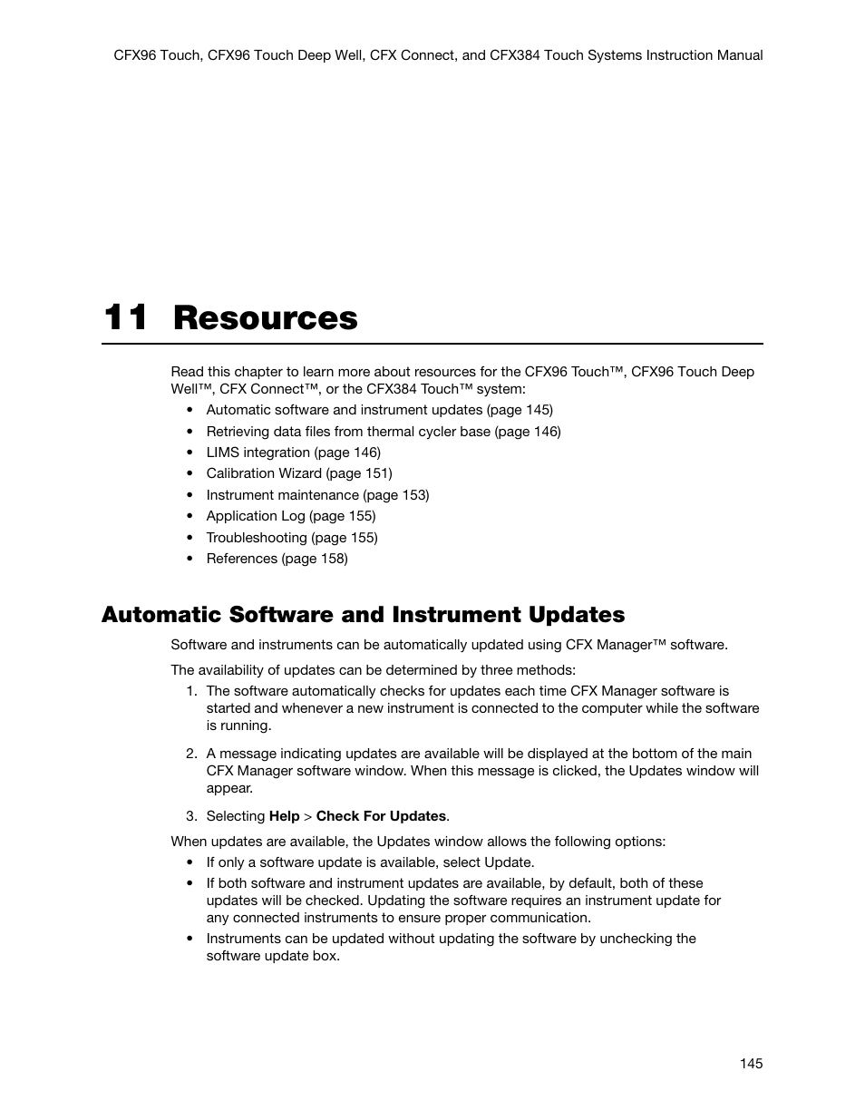 11 resources, Automatic software and instrument updates, Chapter 11. resources | Resources | Bio-Rad Firmware & Software Updates User Manual | Page 158 / 178