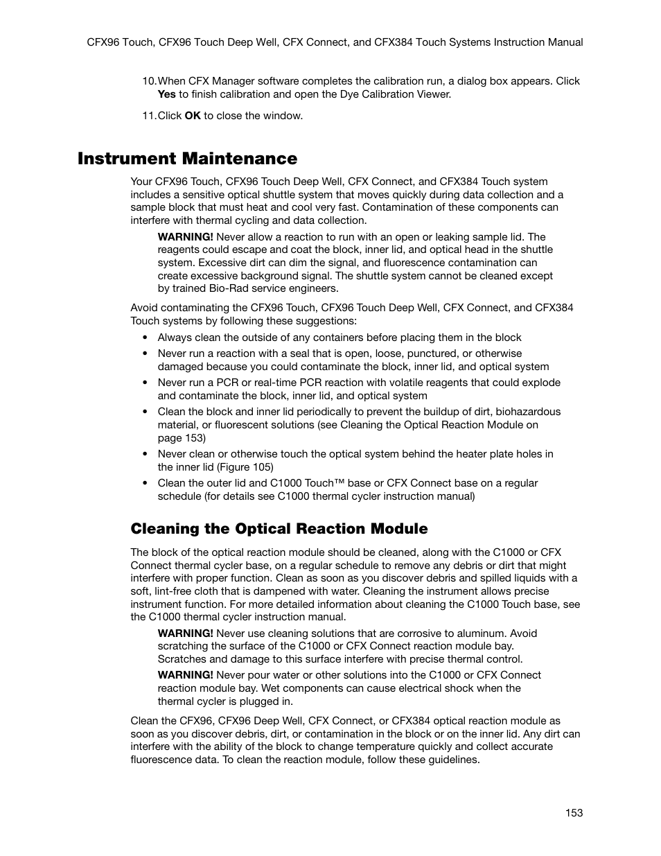 Instrument maintenance, Cleaning the optical reaction module | Bio-Rad Firmware & Software Updates User Manual | Page 166 / 178