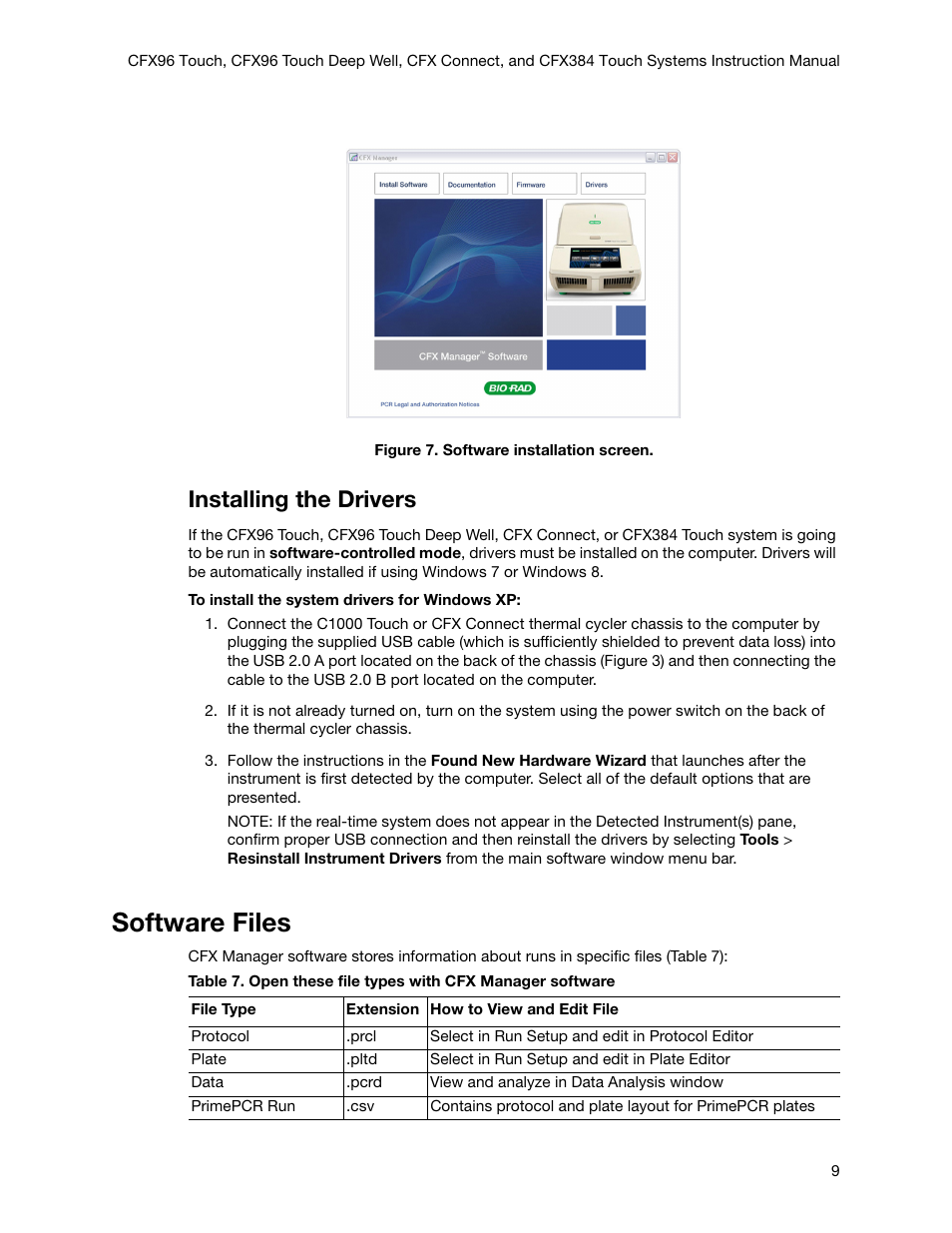 Software files, Installing the drivers | Bio-Rad Firmware & Software Updates User Manual | Page 22 / 178