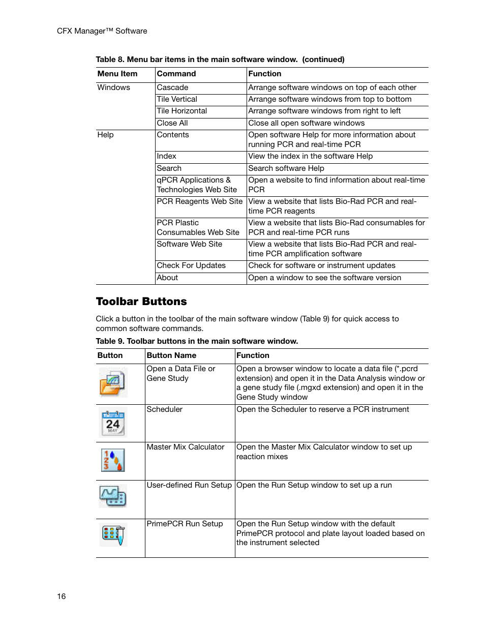 Toolbar buttons | Bio-Rad Firmware & Software Updates User Manual | Page 29 / 178