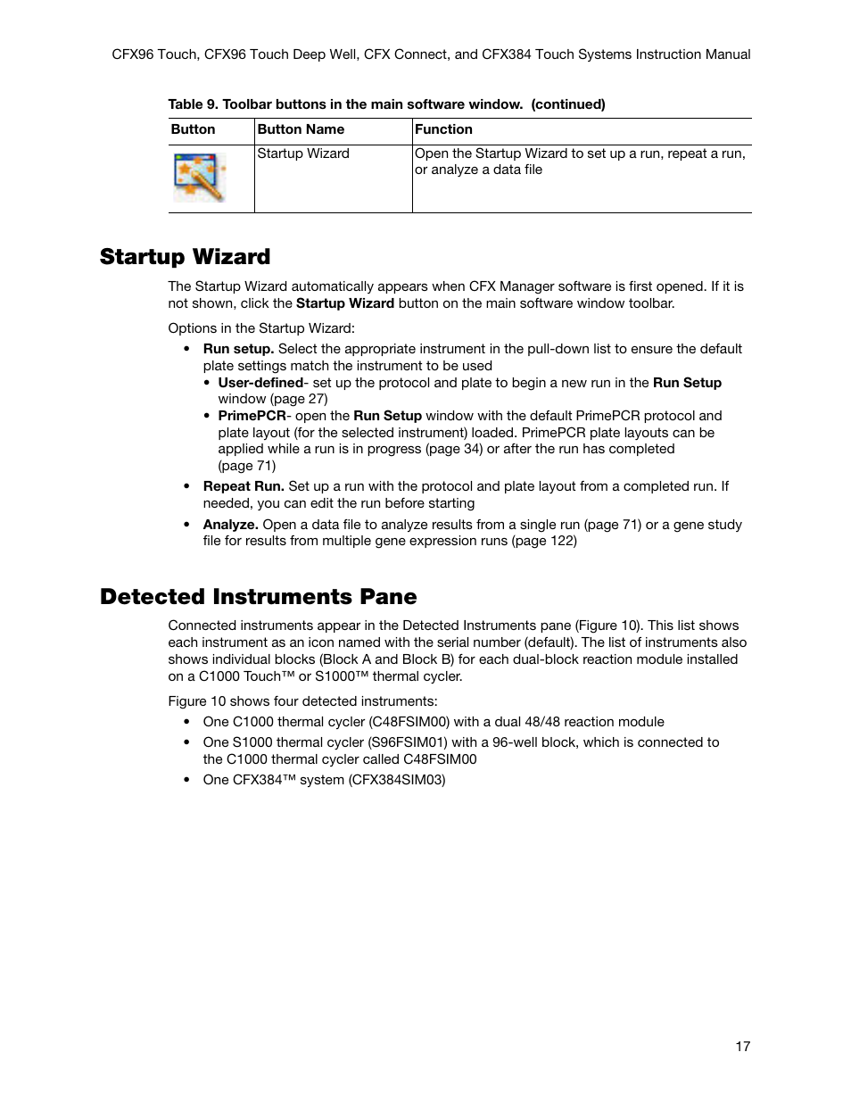 Startup wizard, Detected instruments pane, Startup wizard detected instruments pane | Bio-Rad Firmware & Software Updates User Manual | Page 30 / 178