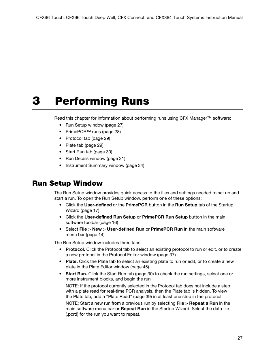 3 performing runs, Run setup window, Chapter 3. performing runs | Performing runs | Bio-Rad Firmware & Software Updates User Manual | Page 40 / 178