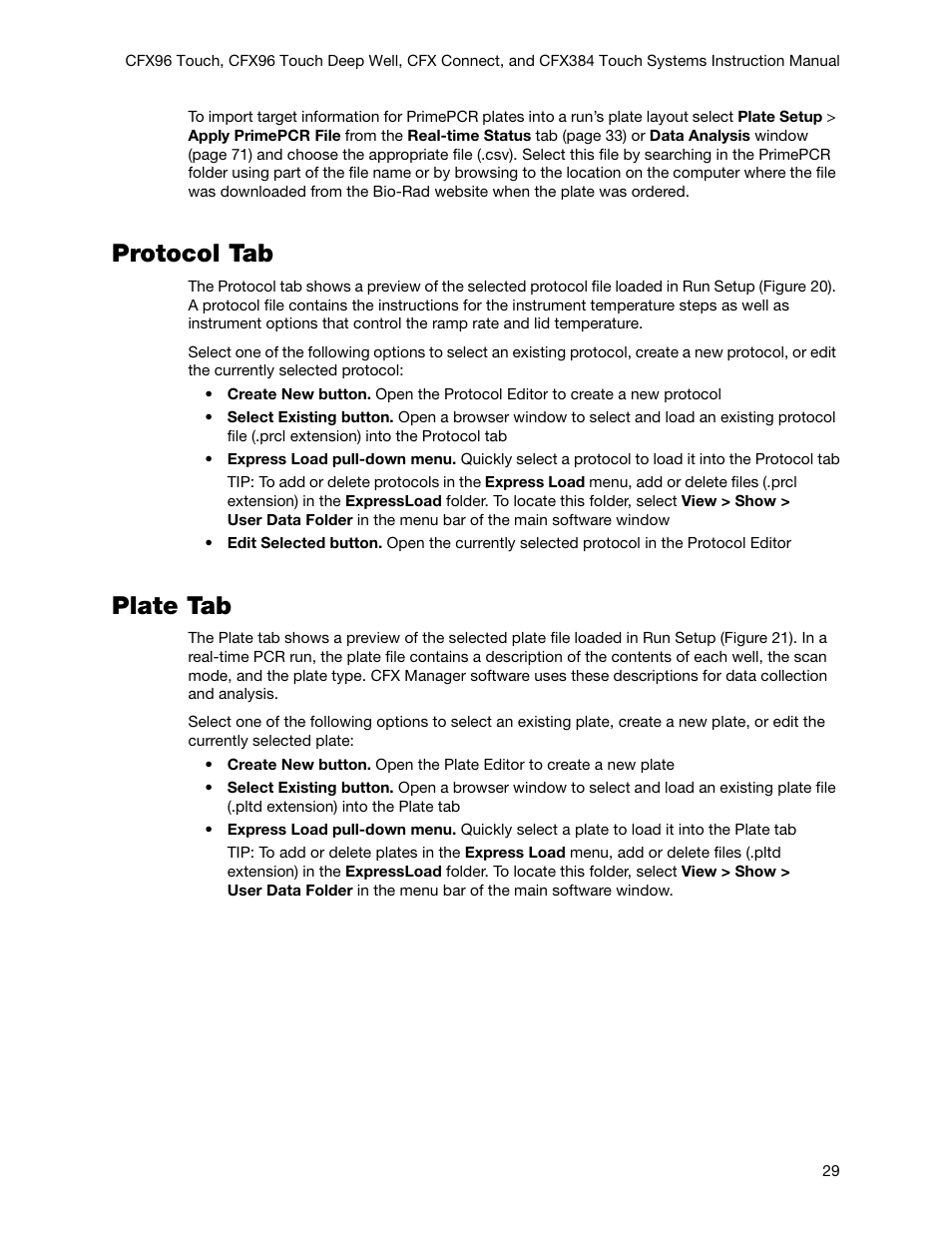 Protocol tab, Plate tab, Protocol tab plate tab | Bio-Rad Firmware & Software Updates User Manual | Page 42 / 178