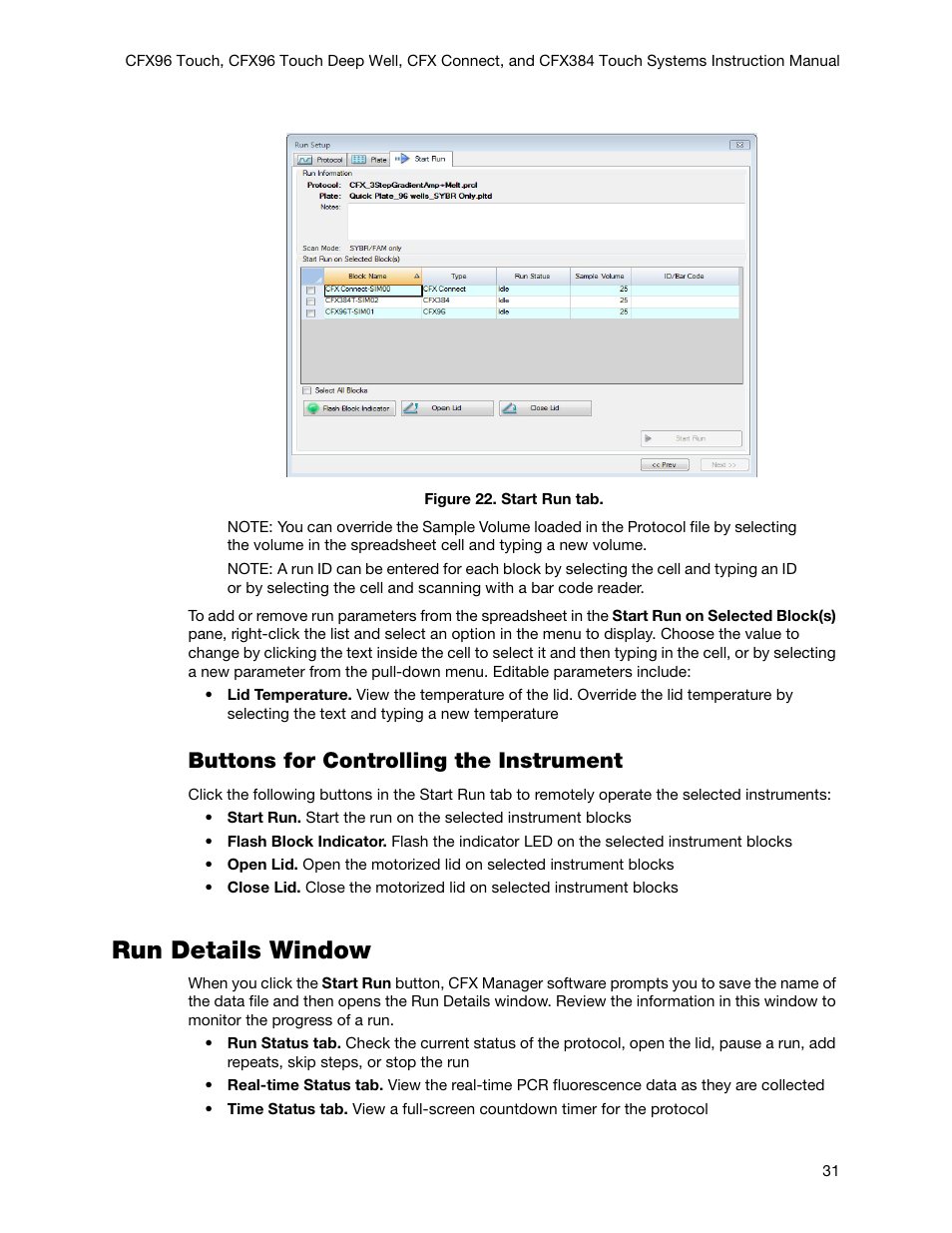 Run details window, Buttons for controlling the instrument | Bio-Rad Firmware & Software Updates User Manual | Page 44 / 178