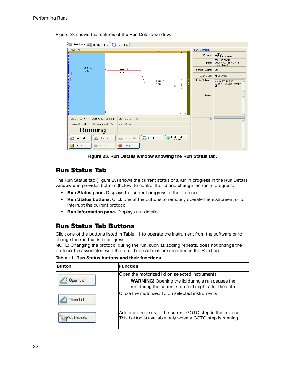 Run status tab, Run status tab buttons | Bio-Rad Firmware & Software Updates User Manual | Page 45 / 178