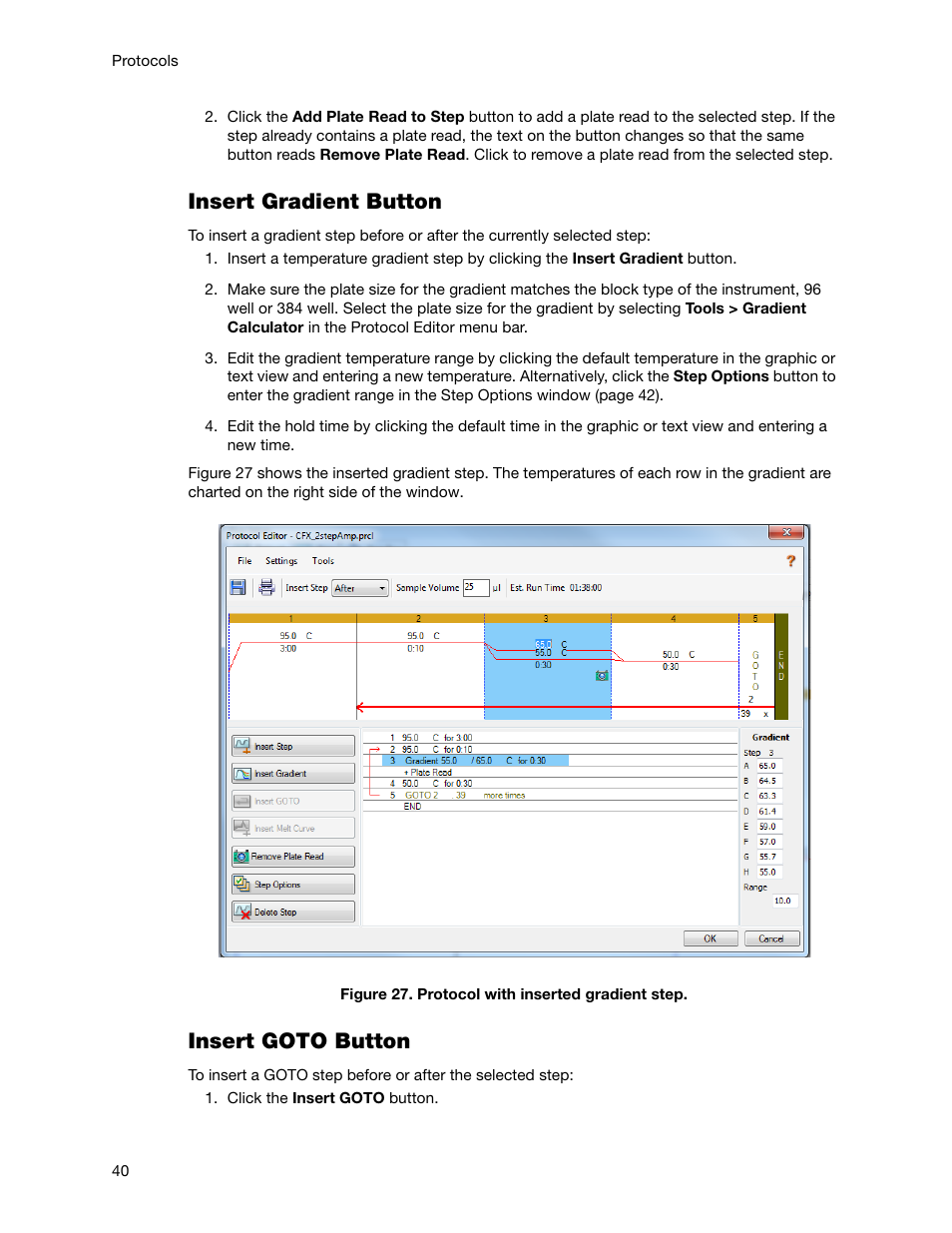 Insert gradient button, Insert goto button | Bio-Rad Firmware & Software Updates User Manual | Page 53 / 178