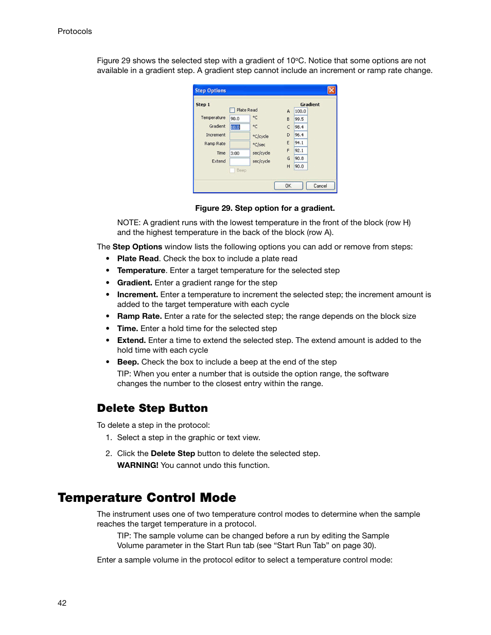 Temperature control mode, Delete step button | Bio-Rad Firmware & Software Updates User Manual | Page 55 / 178