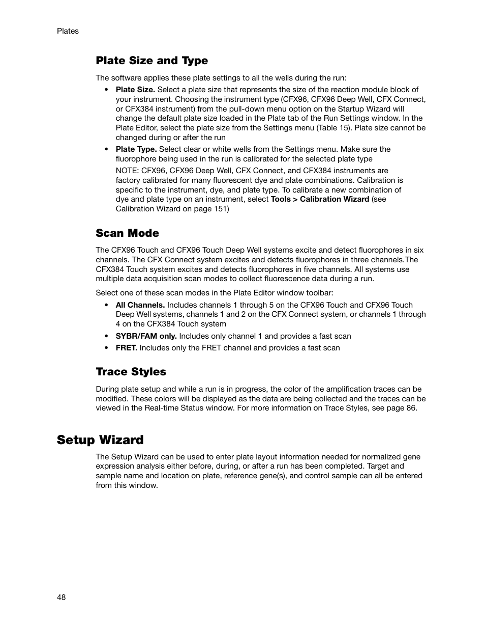 Setup wizard, Plate size and type, Scan mode | Trace styles | Bio-Rad Firmware & Software Updates User Manual | Page 61 / 178