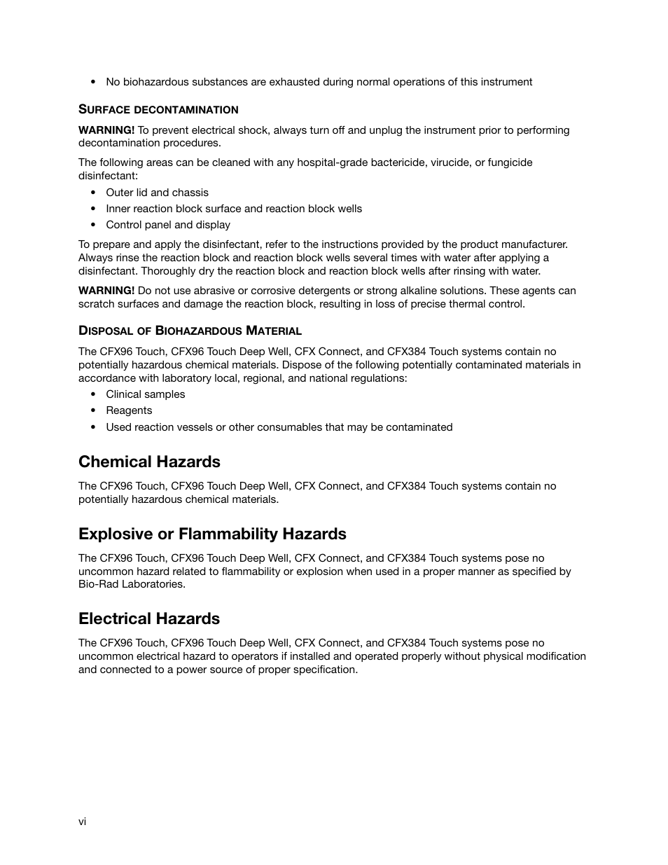 Chemical hazards, Explosive or flammability hazards, Electrical hazards | Bio-Rad Firmware & Software Updates User Manual | Page 7 / 178