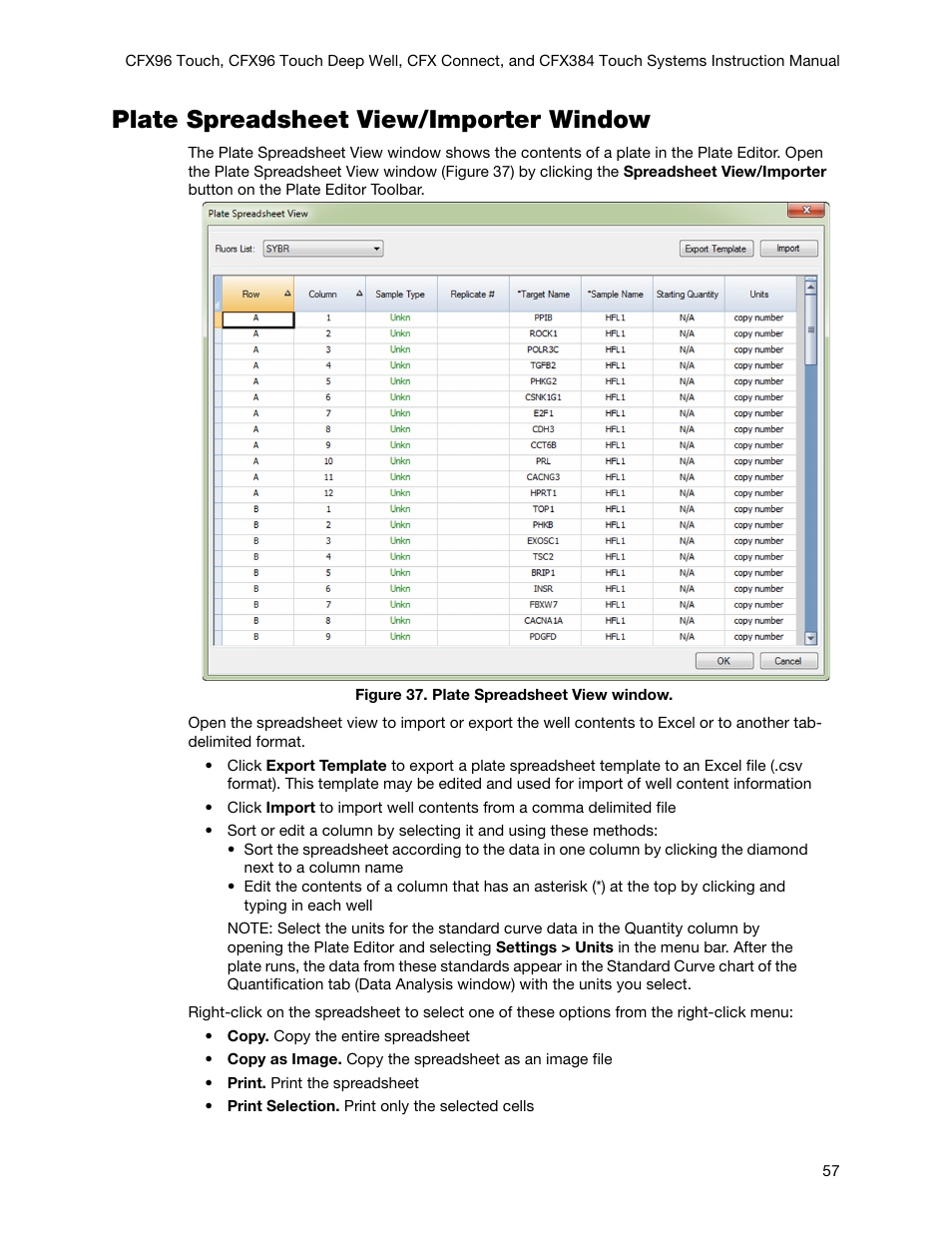 Plate spreadsheet view/importer window | Bio-Rad Firmware & Software Updates User Manual | Page 70 / 178