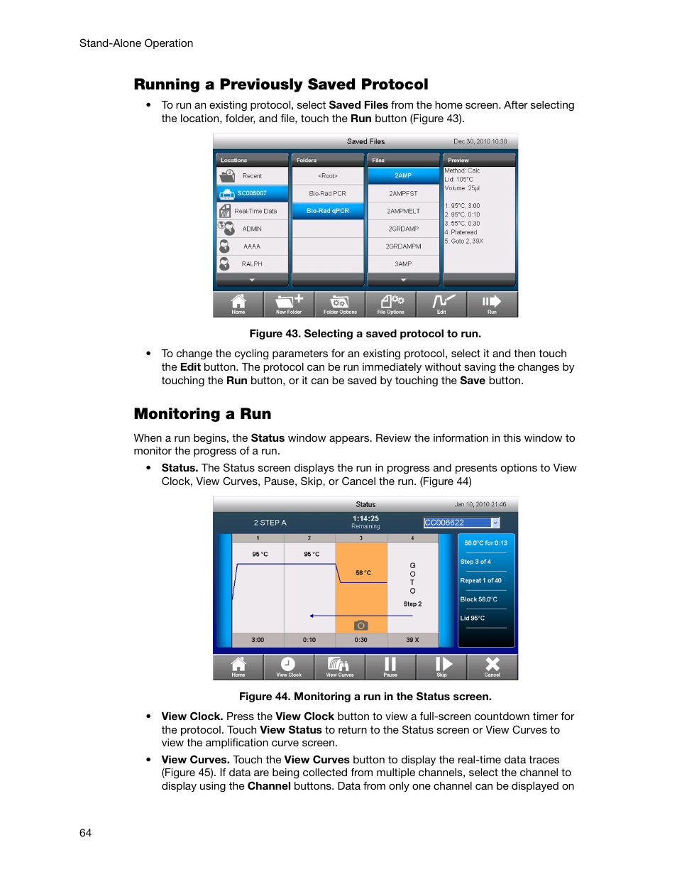 Running a previously saved protocol, Monitoring a run | Bio-Rad Firmware & Software Updates User Manual | Page 77 / 178