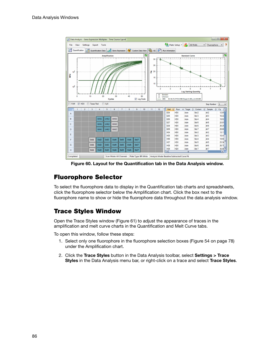 Fluorophore selector, Trace styles window | Bio-Rad Firmware & Software Updates User Manual | Page 99 / 178