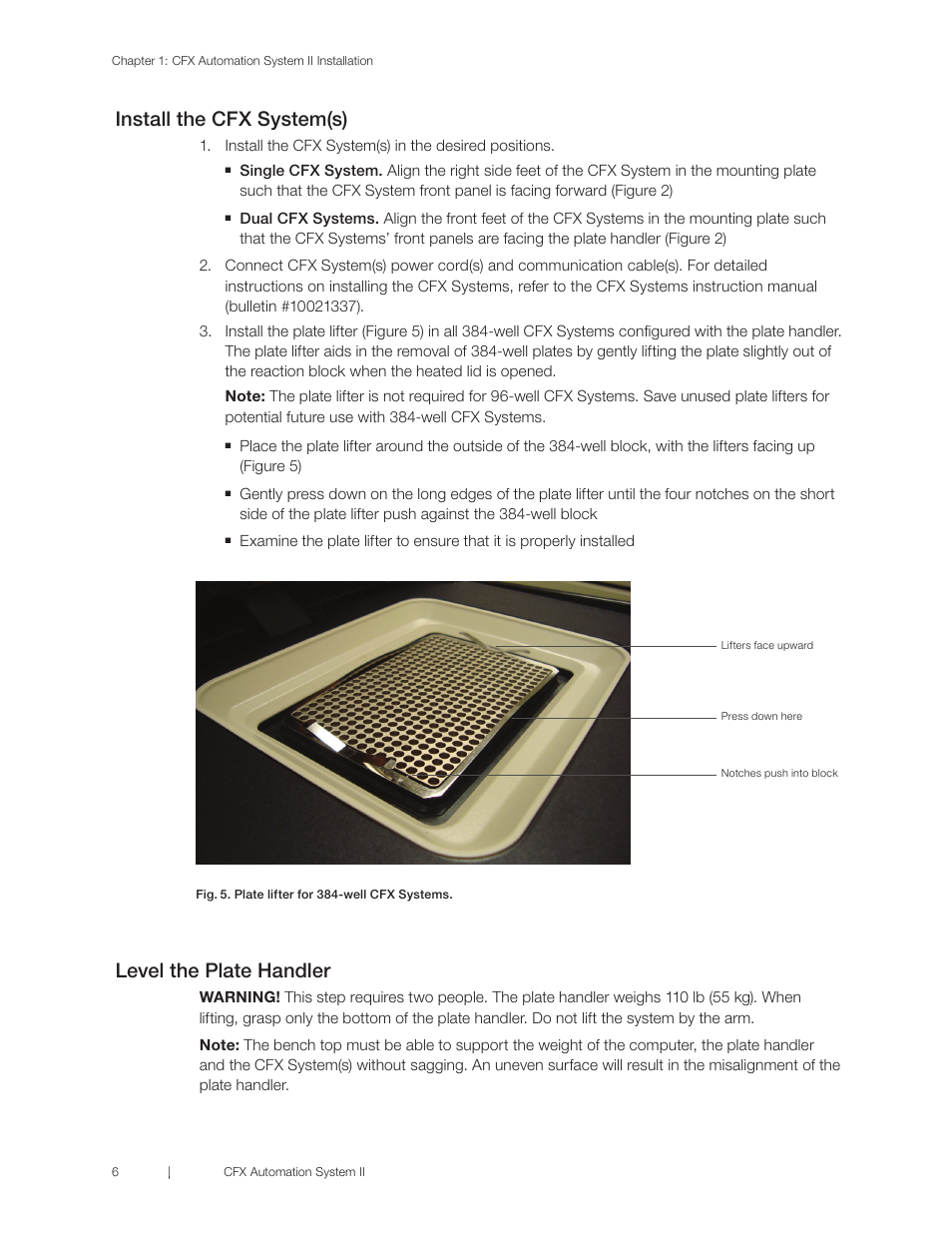 Install the cfx system(s), Level the plate handler | Bio-Rad CFX Automation System II User Manual | Page 14 / 48