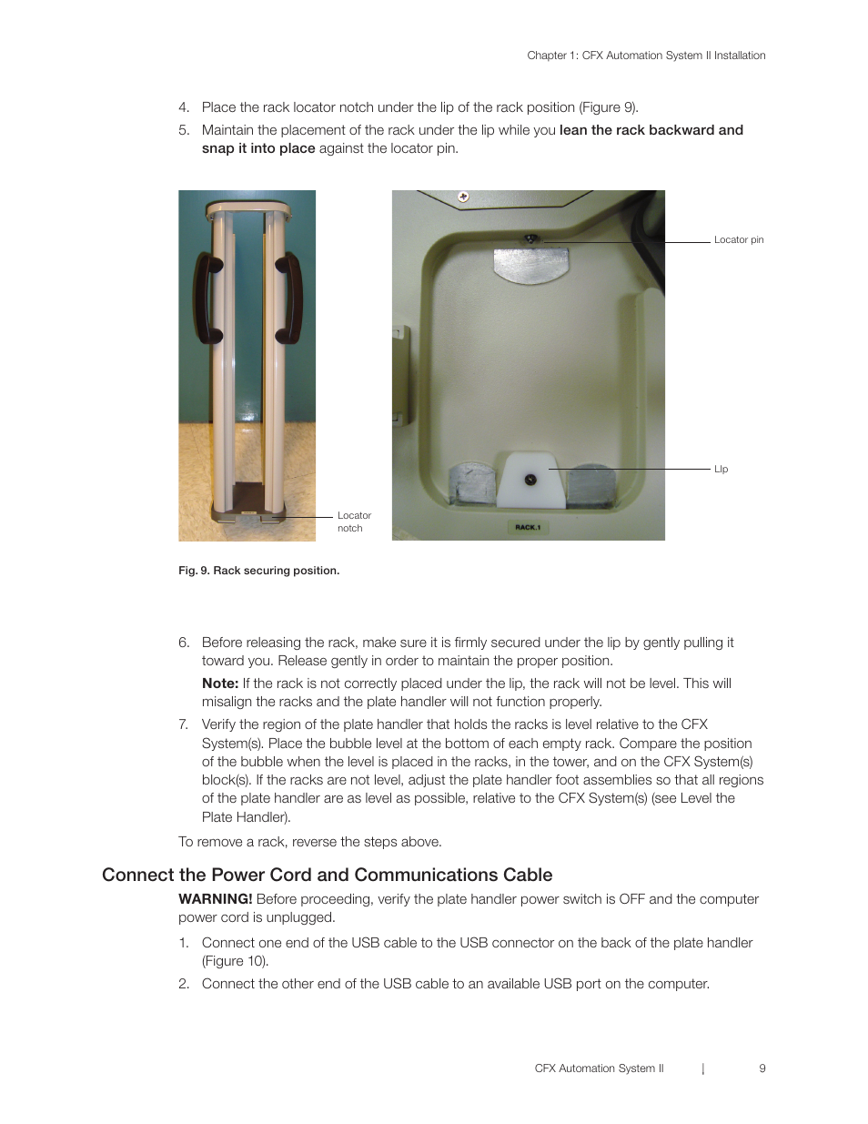 Connect the power cord and communications cable | Bio-Rad CFX Automation System II User Manual | Page 17 / 48