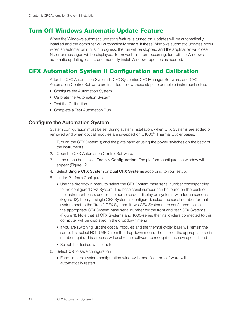 Turn off windows automatic update feature, Configure the automation system | Bio-Rad CFX Automation System II User Manual | Page 20 / 48