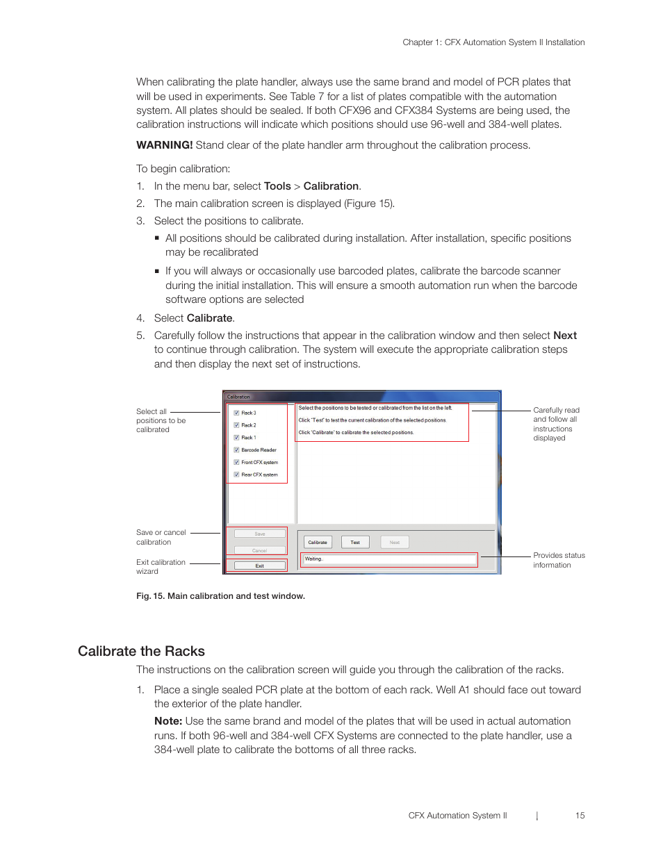 Calibrate the barcode scanner, Calibrate the racks | Bio-Rad CFX Automation System II User Manual | Page 23 / 48
