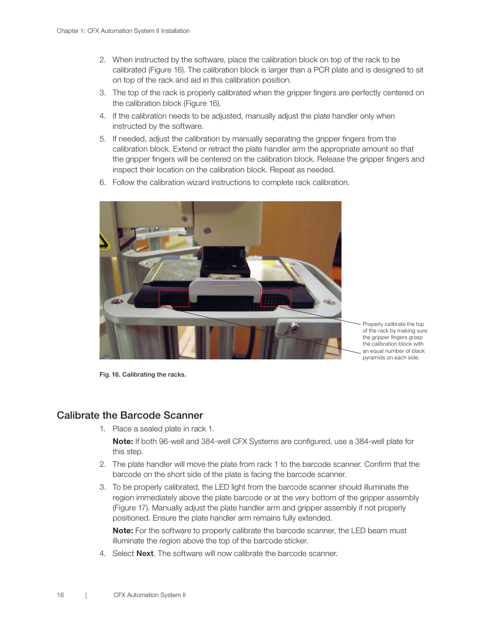 Calibrate the cfx system(s), Calibrate the barcode scanner | Bio-Rad CFX Automation System II User Manual | Page 24 / 48