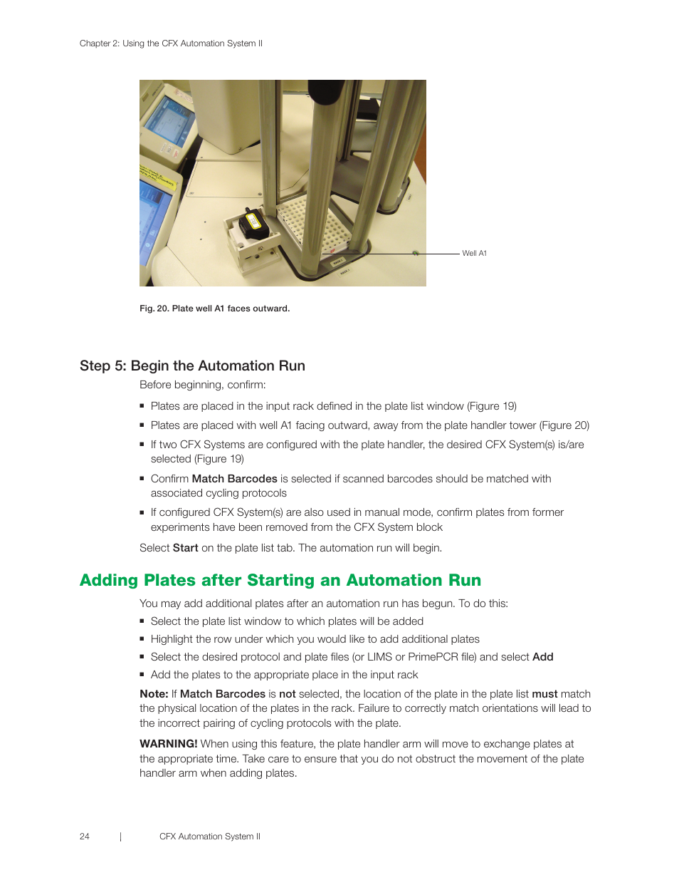 Adding plates after starting an automation run, Step 5: begin the automation run, Before beginning, confirm | Bio-Rad CFX Automation System II User Manual | Page 32 / 48