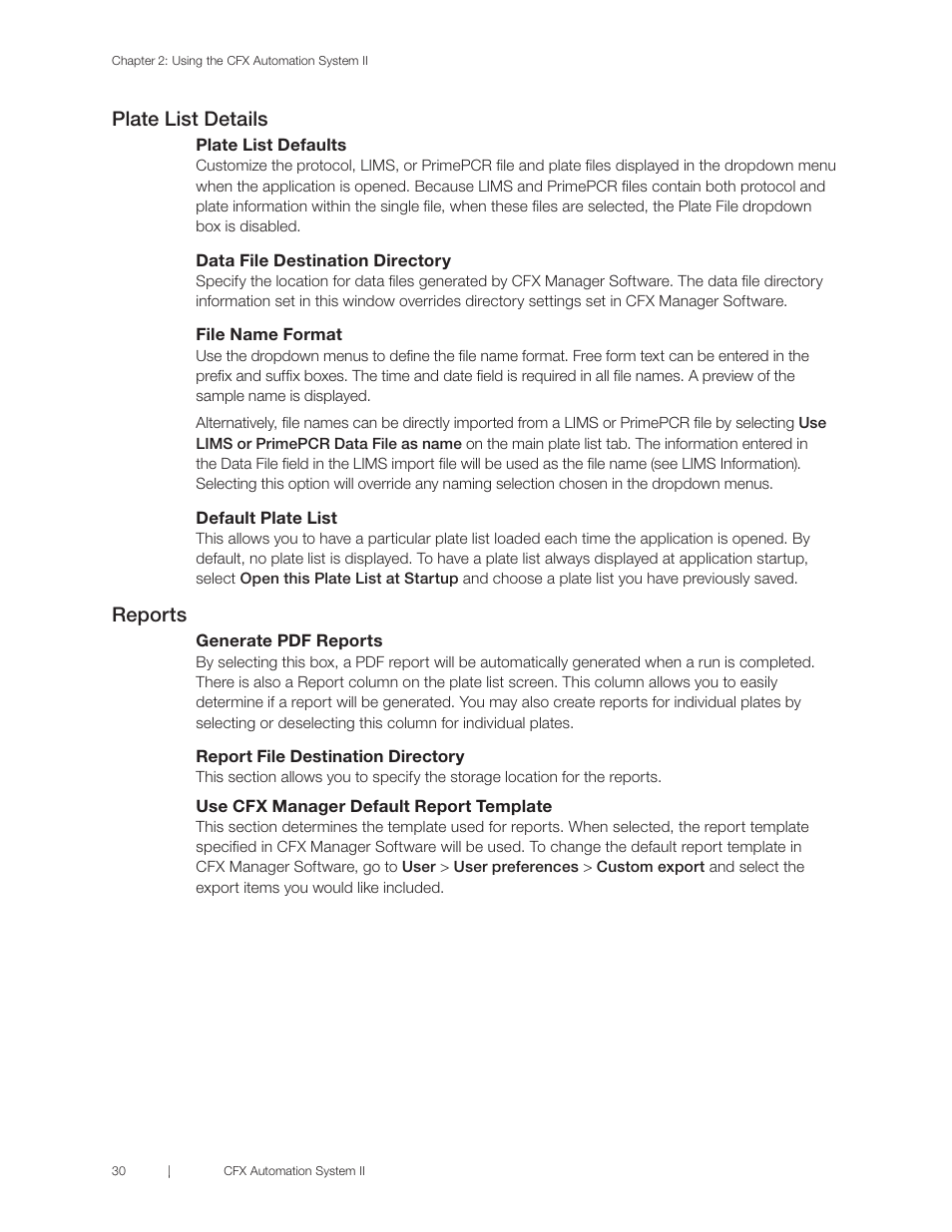 Plate list details, Reports | Bio-Rad CFX Automation System II User Manual | Page 38 / 48