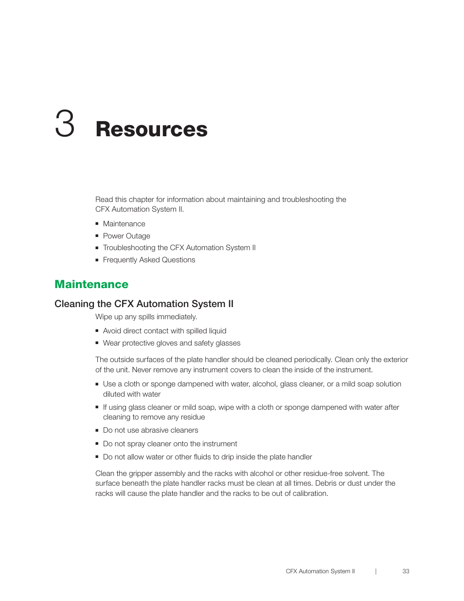 Resources, Maintenance, Cleaning the cfx automation system ii | Bio-Rad CFX Automation System II User Manual | Page 41 / 48