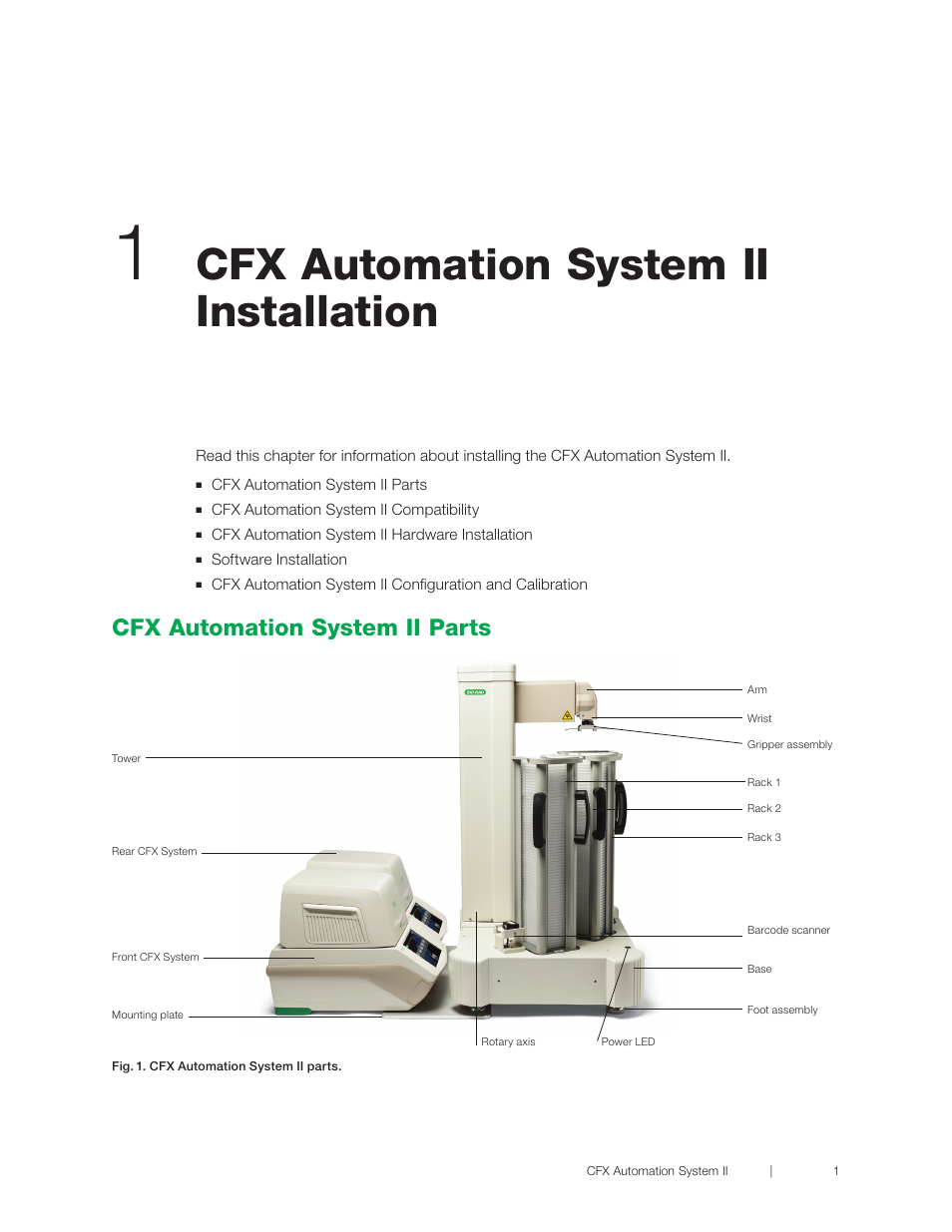 Cfx automation system ii installation, Cfx automation system ii parts | Bio-Rad CFX Automation System II User Manual | Page 9 / 48