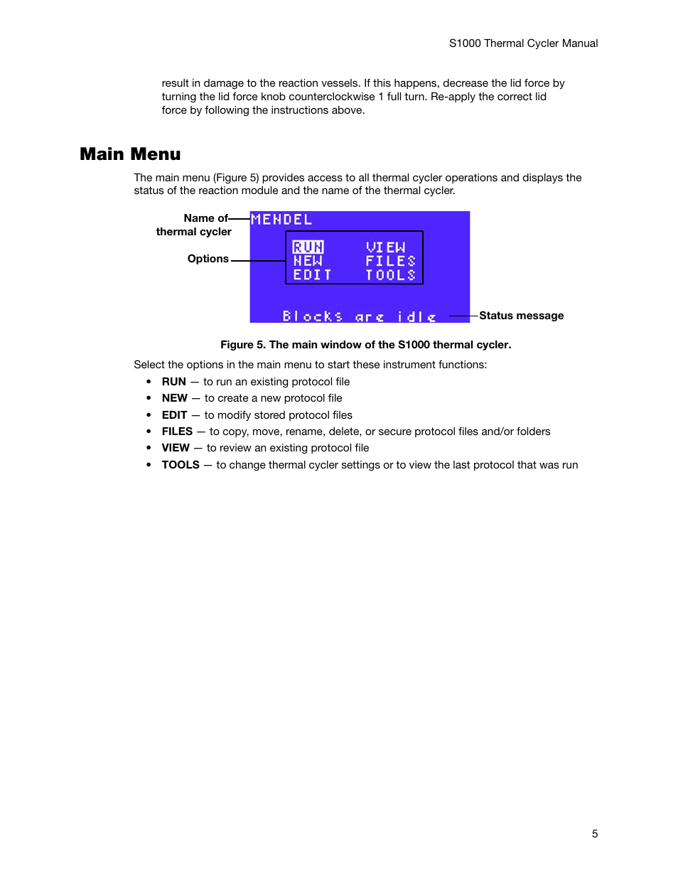 Main menu | Bio-Rad S1000™ Thermal Cycler User Manual | Page 14 / 41