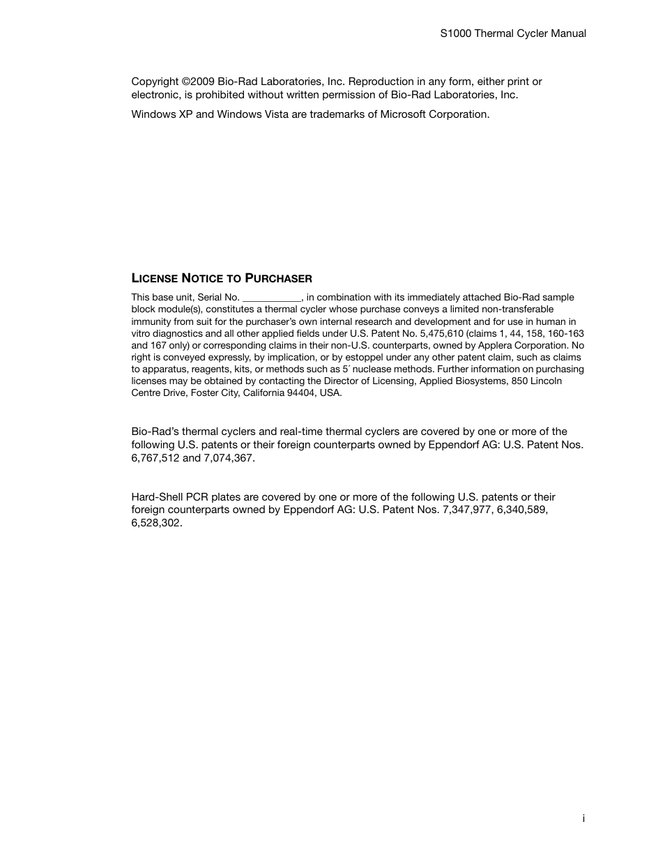 S1000 manual only_rev. e | Bio-Rad S1000™ Thermal Cycler User Manual | Page 2 / 41