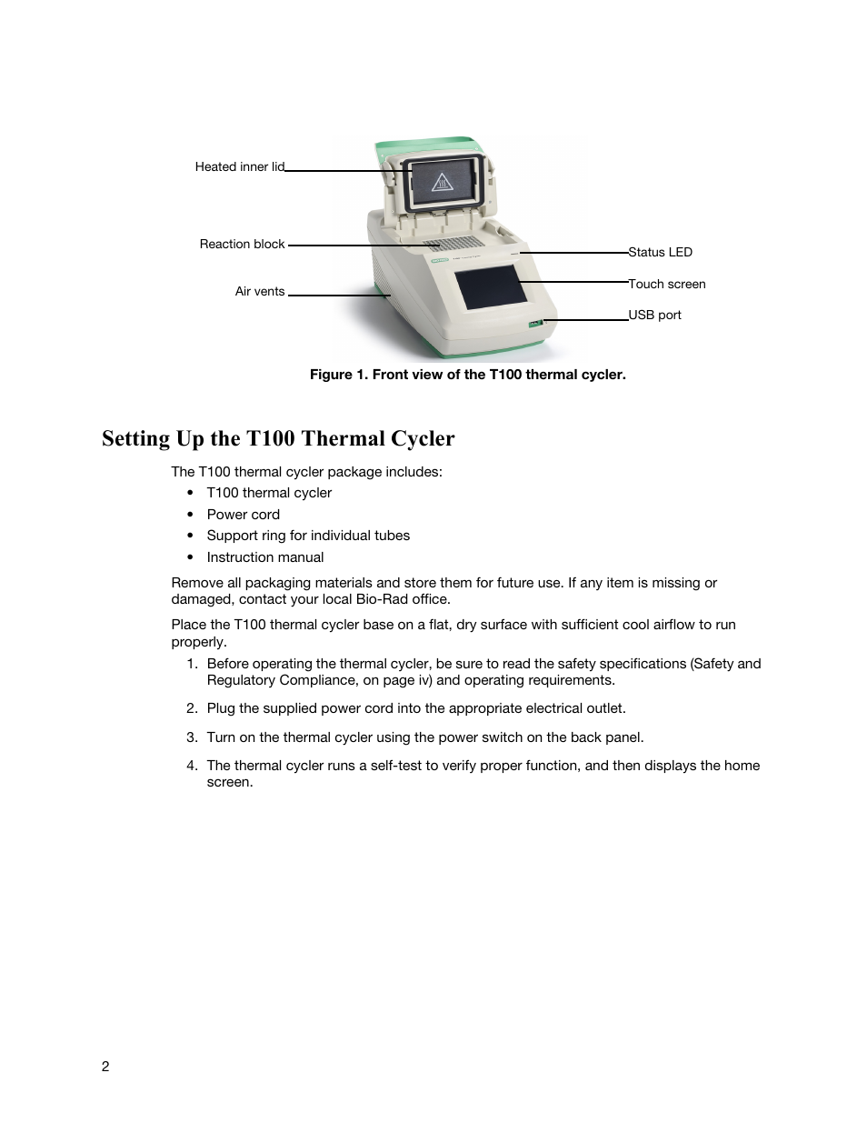 Setting up the t100 thermal cycler | Bio-Rad T100™ Thermal Cycler User Manual | Page 12 / 40