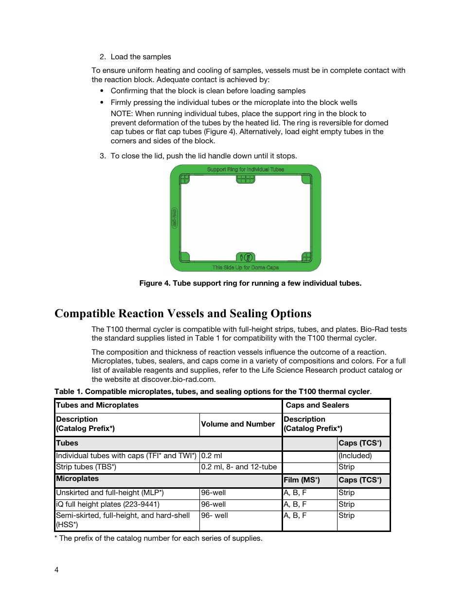 Compatible reaction vessels and sealing options | Bio-Rad T100™ Thermal Cycler User Manual | Page 14 / 40