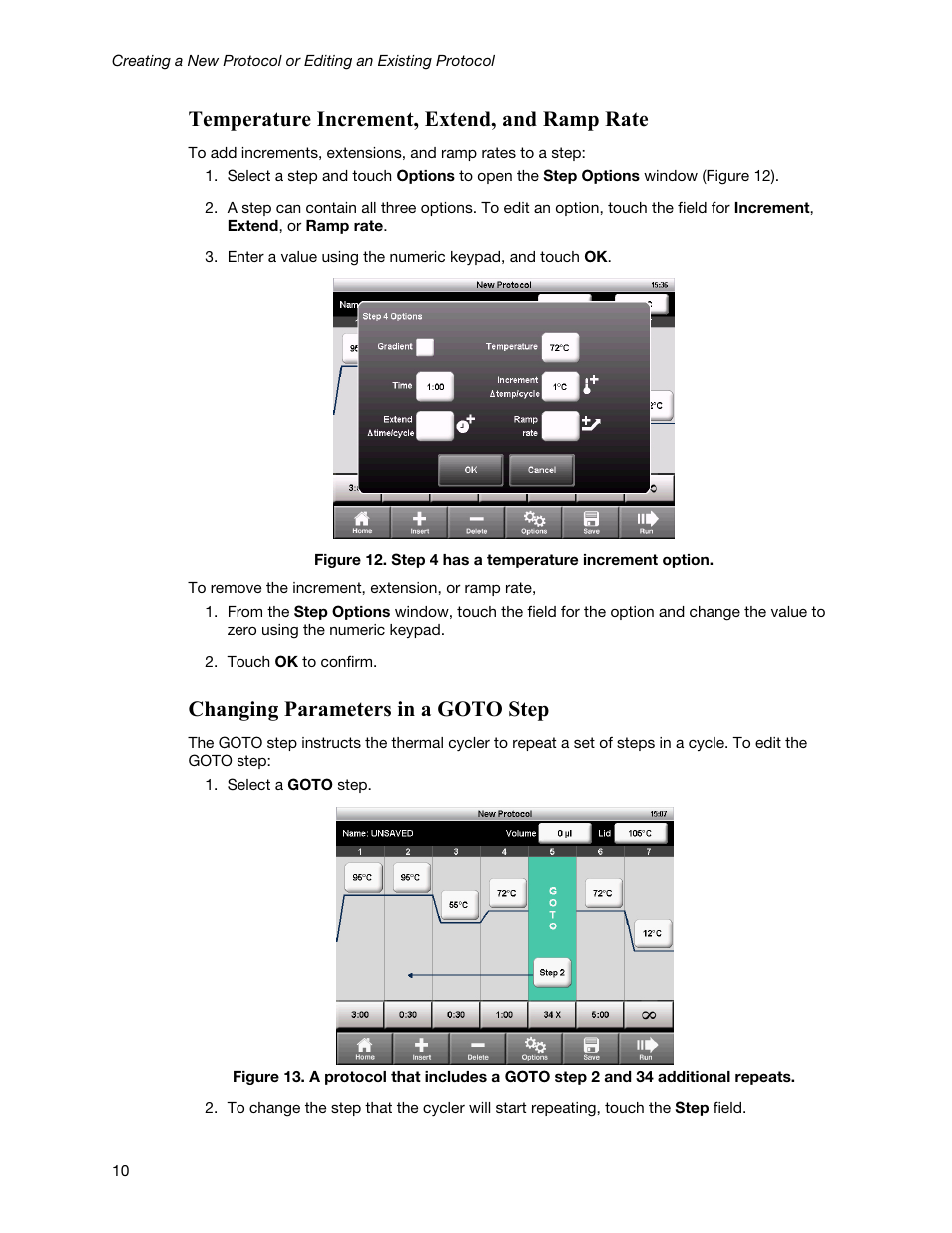 Temperature increment, extend, and ramp rate, Changing parameters in a goto step | Bio-Rad T100™ Thermal Cycler User Manual | Page 20 / 40