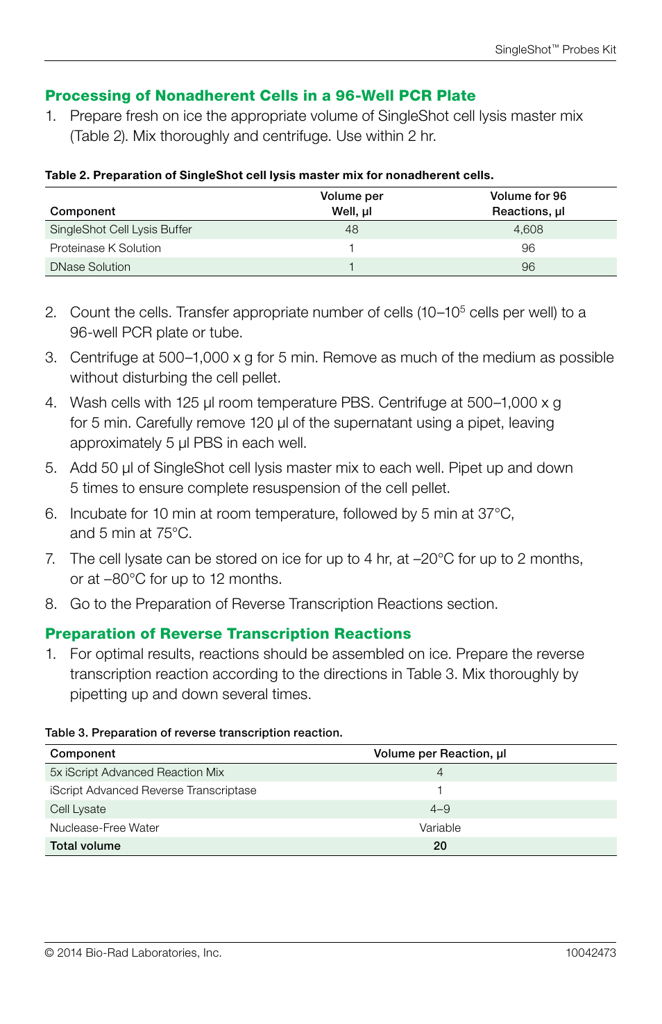 Bio-Rad SingleShot™ Cell Lysis RT-qPCR Kits User Manual | Page 3 / 12