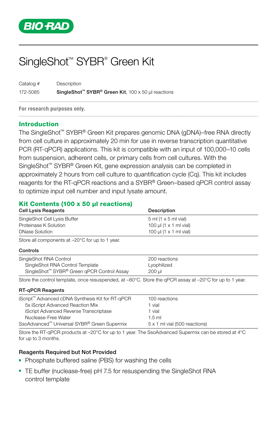 Bio-Rad SingleShot™ Cell Lysis RT-qPCR Kits User Manual | 14 pages