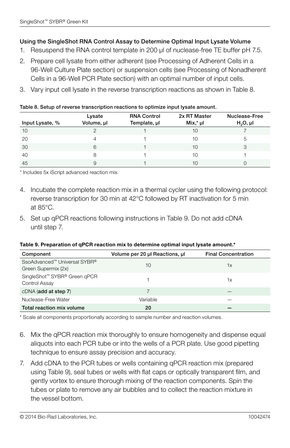 Bio-Rad SingleShot™ Cell Lysis RT-qPCR Kits User Manual | Page 10 / 14