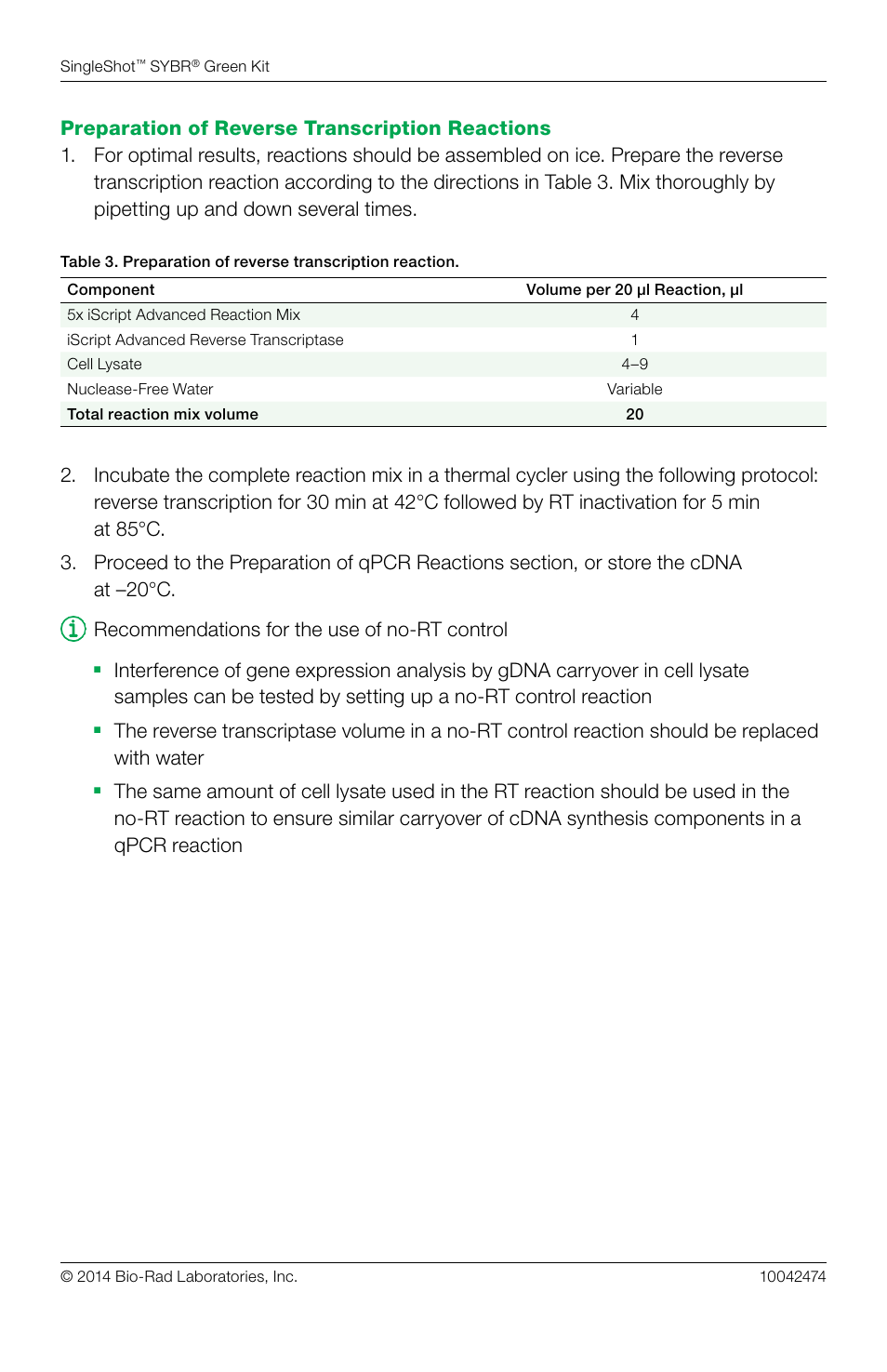 Bio-Rad SingleShot™ Cell Lysis RT-qPCR Kits User Manual | Page 4 / 14