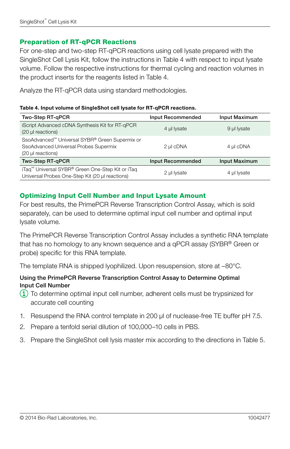 Bio-Rad SingleShot™ Cell Lysis RT-qPCR Kits User Manual | Page 4 / 10