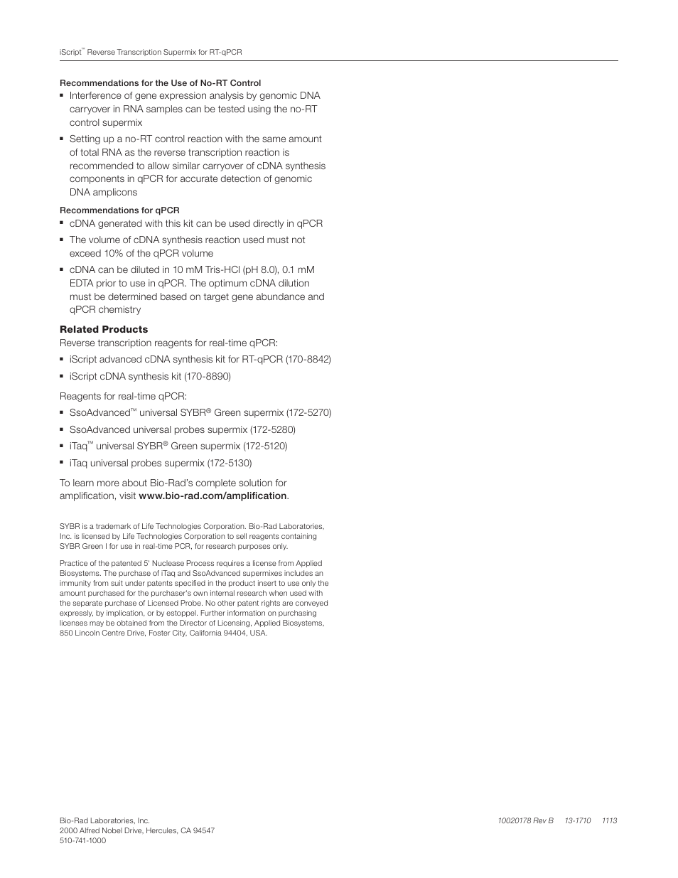 Ssoadvanced, Universal sybr, Itaq | Bio-Rad iScript™ Reverse Transcription Supermix for RT-qPCR User Manual | Page 2 / 2