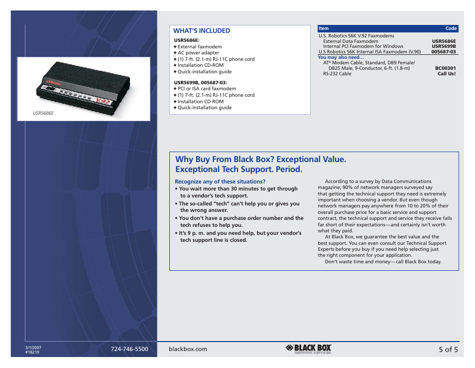 5 of 5 | Black Box U.S. ROBOTICS V.90 User Manual | Page 5 / 5