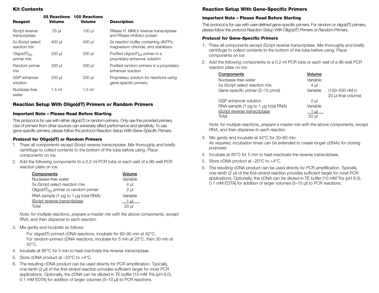 Bio-Rad iScript™ Select cDNA Synthesis Kit User Manual | Page 2 / 2