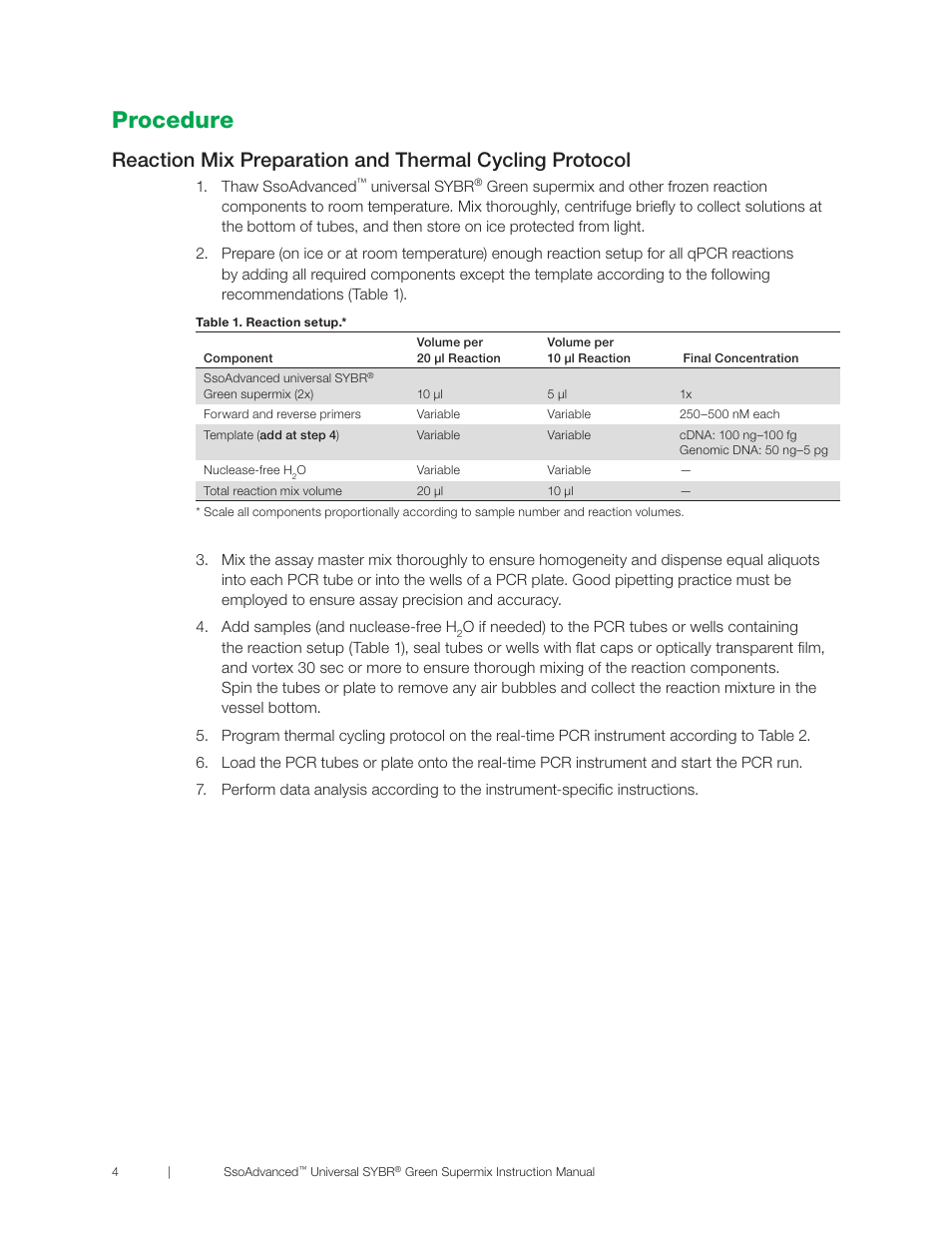 Procedure, Procedure 4 | Bio-Rad SsoAdvanced™ Universal SYBR® Green Supermix User Manual | Page 10 / 28