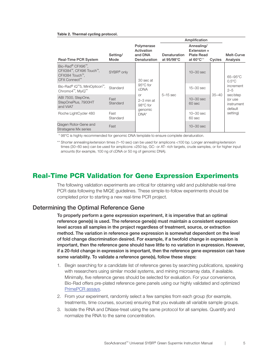 Determining the optimal reference gene | Bio-Rad SsoAdvanced™ Universal SYBR® Green Supermix User Manual | Page 11 / 28