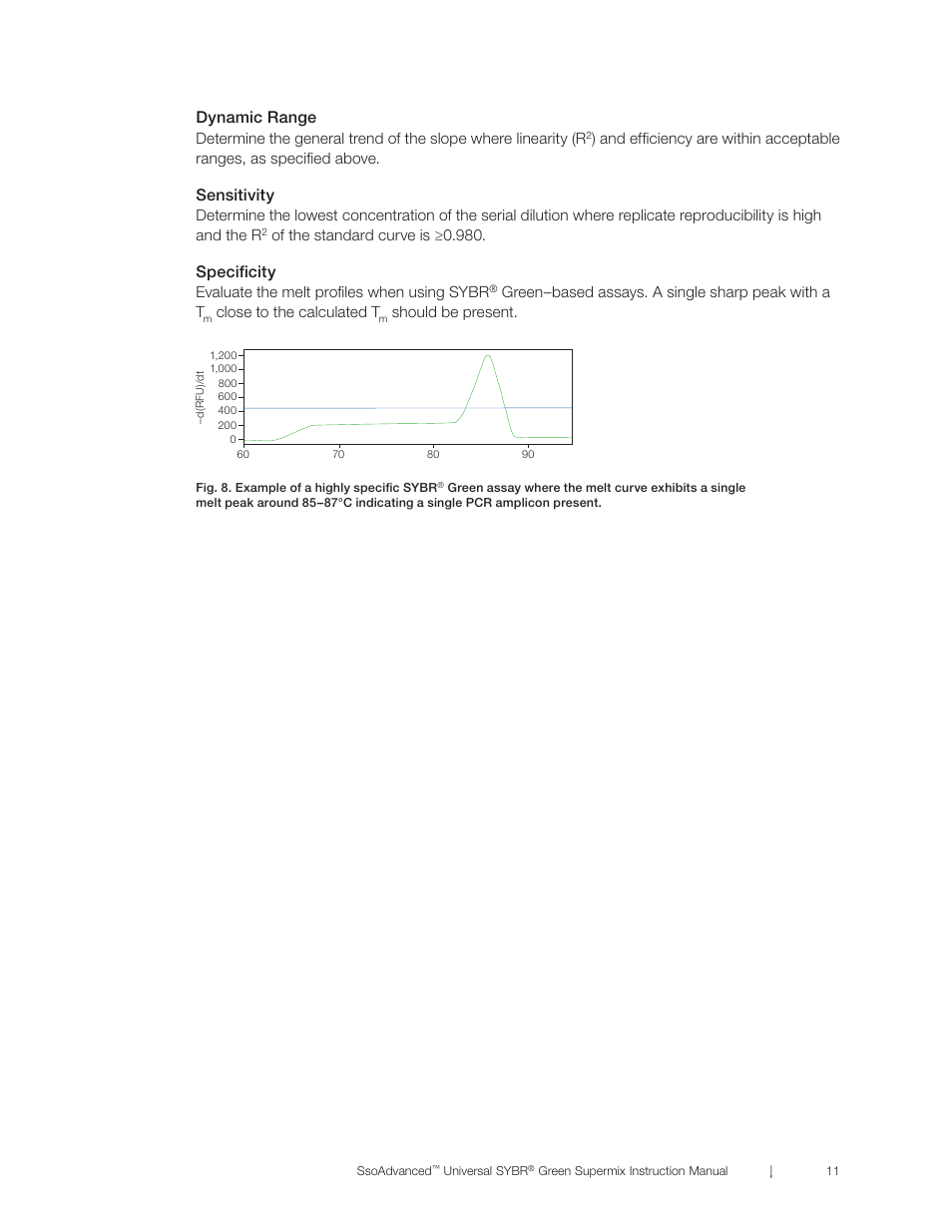 Dynamic range, Sensitivity, Specificity | Bio-Rad SsoAdvanced™ Universal SYBR® Green Supermix User Manual | Page 17 / 28