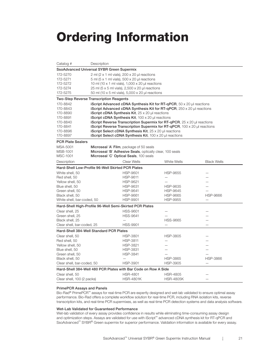 Ordering information | Bio-Rad SsoAdvanced™ Universal SYBR® Green Supermix User Manual | Page 27 / 28